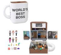 Polly Pocket x The Office Compact Playset 6 Character Dolls and 9 Accessories, Collectible Partnership Toy, Coffee Mug Exterior, JCC19