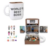 Polly Pocket x The Office Compact Playset 6 Character Dolls and 9 Accessories, Collectible Partnership Toy, Coffee Mug Exterior, JCC19
