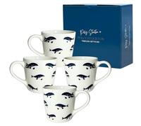 Polly Stockton Awesome Whale Mugs - Ceramic Coffee & Tea Mugs with Charming Whale Design. Tasteful Everyday Homeware, a Thoughtful Gift for All Animal Lovers - Set of 4, 400ml Capacity.