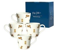 Polly Stockton Curious Cats Mugs - Ceramic Coffee & Tea Mugs with Charming Animal Design. Tasteful Everyday Homeware, a Thoughtful Gift for All Animal Lovers - Set of 4, 400ml Capacity.