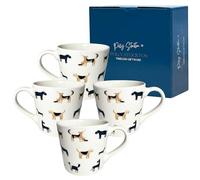 Polly Stockton Dashing Dogs Mugs - Ceramic Coffee & Tea Mugs with Charming Animal Design. Tasteful Everyday Homeware, a Thoughtful Gift for All Animal Lovers - Set of 4, 400ml Capacity.