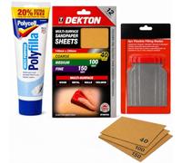 Pollycell Polyfilla Multi Purpose Smooth Wall Repair Kit - Ready Mixed White Tube with Flexible Filling Blades & Sanding Sheets - All-in-One Gap Filler, Wall Filler & Crack Filler