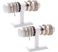 POLMART Jewellery Stand Bracelet Holder, 2 Pieces White Leather T Bracelet Necklace Watch Stand for Home Business