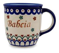 Polmedia Polish Pottery Babcia - Grandma Mug from Polish Pottery - Blue Eye with Flowers