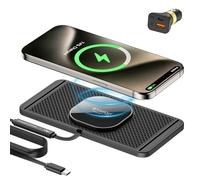 Polmxs Magnetic Wireless Car Charger, 15W Wireless Charging Pad for Magsafe Car Charger USB C Non Slip Car Phone Charging Mat for iPhone 16/15/14/13/12, Airpods (1 Meter Cable)