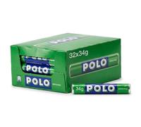 Polo Mints Original Peppermint Sweets 32 x 34g Rolls | Bulk Multipack for Fresh Breath | Iconic Confectionery with the Hole