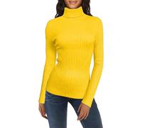 Polo Neck Jumpers for Women Trendy Slim Fit Ribbed Knitted Jumpers Turtleneck Pullover Sweaters Winter Warm Undershirt High Neck Knitwear Base Layer,Yellow,L