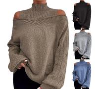 Polo Neck Jumpers for Women UK Oversized Off Shoulder Pullover Sweaters Casual Plain Long Sleeve Tops