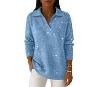 Polo Neck Sparkle Jumpers for Women UK Star Glitter Print Sweater Long Sleeve Elegant Ladies Jumper Casual Loose Sweatshirts Knit Pullover Tops Shiny Dressy Shirts Party Top