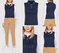 Polo Ralph Lauren Cropped Cable Knit Polo Shirt Braided Pullover Jumper XS