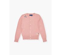 Polo Ralph Lauren Girls Pink Kids Girls' Floral-embroidered Cable-weave Cotton-knit Cardigan 3 Years