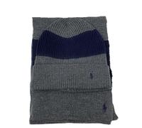 Polo Ralph Lauren Men's 2 Piece Set Hat & Scarf, Navy/Grey, Grey, One Size