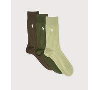 Polo Ralph Lauren Mens 3 Pack Ribbed Cotton-blend Socks - Colour: 001 3Pk Olive Assorted - Size: 5-8