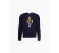 Polo Ralph Lauren Mens Bear Navy Bear-intarsia Brushed-texture Regular-fit Wool and Cashmere-blend Jumper S