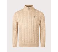 Polo Ralph Lauren Mens Cable Knit Quarter-Zip Jumper - Colour: 003 Camel Melange - Size: Medium