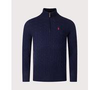 Polo Ralph Lauren Mens Cashmere Blend Quarter Zip Cable Knit Jumper - Colour: 002 Hunter Navy - Size: Large