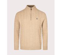 Polo Ralph Lauren Mens Cashmere Blend Quarter Zip Cable Knit Jumper - Colour: 006 Camel Melange - Size: Large