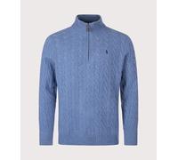 Polo Ralph Lauren Mens Cashmere Blend Quarter Zip Cable Knit Jumper - Colour: 501 Blue Borage Heather - Size: XL