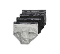 POLO RALPH LAUREN Men's Classic Fit Cotton Briefs 4-Pack, Andover Heather/Polo Black, Madison Heather/Polo Black, Polo Black/Red, M