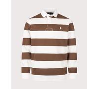 Polo Ralph Lauren Mens Classic Fit The Iconic Striped Rugby Shirt - Colour: 507 Trophy Cream/Chocolate Brown - Size: Large