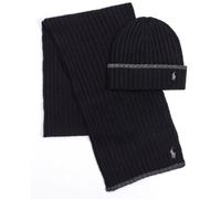 POLO RALPH LAUREN Mens Classic Ribbed hat and Scarf Set Black