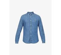 Polo Ralph Lauren Mens Dark Wash (blue) Long-sleeved Button-down Slim-fit Cotton Chambray Shirt Xl