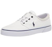 POLO RALPH LAUREN Men's Faxon X Suede-Trim Canvas Sneaker, White/Newport Navy Pp, 8 UK