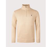 Polo Ralph Lauren Mens Mesh-Knit Cotton Quarter Zip Jumper - Colour: 504 Camel Melange - Size: Large