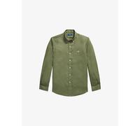Polo Ralph Lauren Mens Polo Ralph Lauren Logo-Embroidered Custom-Fit Linen Shirt Garden Trail L