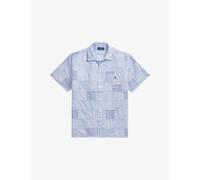 Polo Ralph Lauren Mens Polo Ralph Lauren Logo-Embroidered Patch-Work Seersucker Cotton Shirt 7149 Patchwork Blues M