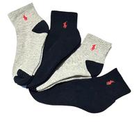 POLO RALPH LAUREN Men's Quarter Low Cut Ankle Casual 4-Pack Socks | Navy Blue, Heather Grey, Red Pony | ZP824291PKN | Size (10-13) Shoe, 6-12.5