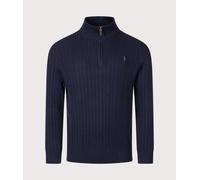 Polo Ralph Lauren Mens Regular Fit Cable Knit Quarter Zip Jumper - Colour: 001 Hunter Navy - Size: XL