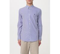Striped Embroidered Logo Shirt in Cotton Poplin and Slim Fit white/blue