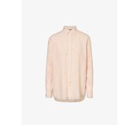 Polo Ralph Lauren Womens 1719b Sunfade Ornge Stripe-print Relaxed-fit Linen Shirt S