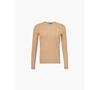 Polo Ralph Lauren Womens Collection Camel Melange Logo-embroidered Cable-knit Wool and Cashmere Jumper S