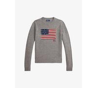 Polo Ralph Lauren Womens Polo Ralph Lauren American-Flag Knitted Cotton Jumper Drift Grey Melange XXS