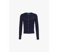 Polo Ralph Lauren Womens Polo Ralph Lauren Brand-Embroidery Cable-Knit-Pattern Cotton Cardigan Hunter Navy XS