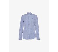 Polo Ralph Lauren Womens Polo Ralph Lauren Brand-Embroidery Stripe Long-Sleeve Cotton Shirt White/ Fall Royal 18