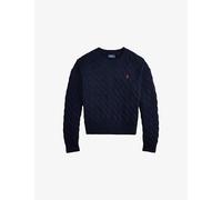 Polo Ralph Lauren Womens Polo Ralph Lauren Logo-Embroidery Cable-Knit Wool Jumper Hunter Navy XS