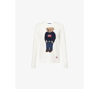 Polo Ralph Lauren Womens Polo Ralph Lauren Polo Bear Round-Neck Linen-Cotton Knitted Jumper Deckwash White Multi L
