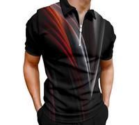 Polo Shirt,Golf Jumpers For Men Uk,Men's Shirts Short Sleeve Zip Casual Slim Fit Printed Shirt for Everyday Wear from the Men’s Shirts (Black, L)