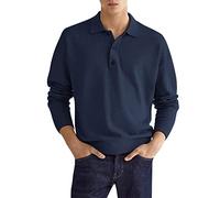 Polo Shirt Long Sleeve Men's Fashion Casual Simple Plain Velvet Button Long Sleeve Top Shirt, navy, M