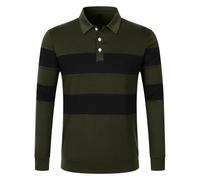 Polo Shirt Long Sleeve Men's Striped T-Shirt with Collar Pattern T Shirt Elegant Regular Fit Polo Shirts Modern Business Functional Shirt Autumn Muscle Shirts Button Placket Contrasting Shirt, O Army