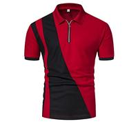 Polo Shirt Long Sleeve T Shirt Mens Xmas 2024 New Mens Zipper Shirt Short Sleeve Slim Casual T Shirt Men Mens Polo Shirts (Red, L)