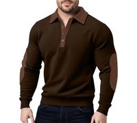 Polo Shirt Men Long Sleeve Poloshirt Color-Block Golf T-Shirts Plus Size Sports Tshirts Comfortable Athletic T-Shirts Lapel Collar Casual Tops Wear with Button for Everyday Wear