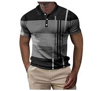 Polo Shirt Men - Male Spring And Summer Button Down Short Sleeve Top Plaid Lapel Color Matching Stripe Print T Shirt (Grey Xxl)