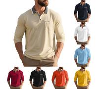 Polo Shirt Men's Long Sleeve Lightweight Long Sleeve Shirt with Pocket Polo Classic Breathable Men Summer Button Placket T Shirts for Men Casual Sports Shirt Basic Regular Fit Golf Polo Shirt Festival