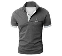 Polo Shirt Men's Short Sleeve Cotton Plain Basic Golf T-Shirt Giraffe Embroidery Polo Shirt Plain Loose Summer Shirt Quick-Drying Sports Shirts Light Airy Casual Shirts, O Grey, XL
