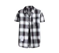 Polo Shirts for Boys, Mens Short Sleeve Casual Western Dress Shirts Button Down Plaid Gingham Graphic Printed Business Casual Work Shirt Regular Fit Big and Tall Wrinkle Free Check T-Shirt B-Black