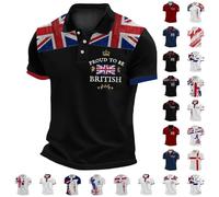 Polo Shirts for Men Adult Black White Union Jack British Flag T Shirt Short Sleeve Collared Button Down Tennis Golf Tees United Kingdom Embroidery T-Shirts St Georges Day Great Britain Sport Tops xxxl